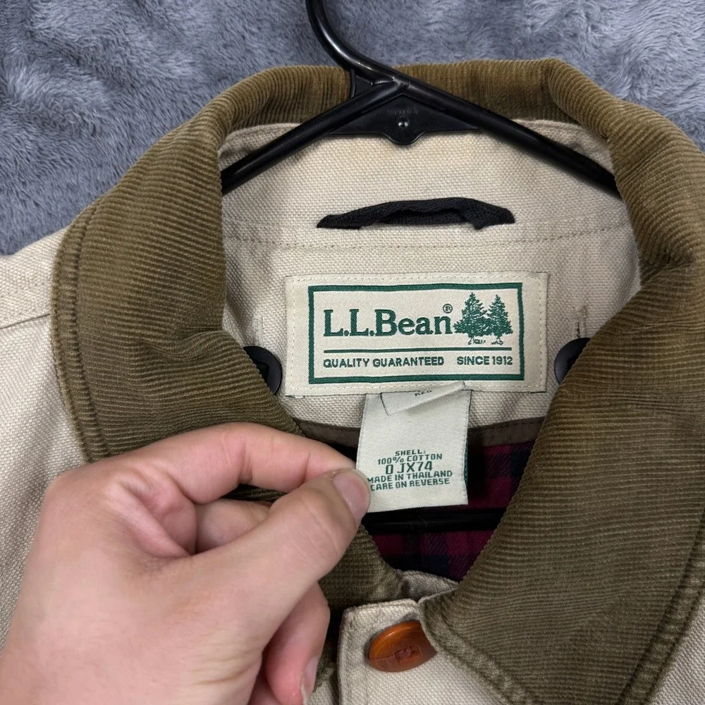 LL Bean Field Coat Mens L Tan Good Flannel Lined Canvas Corduroy Barn Jacket